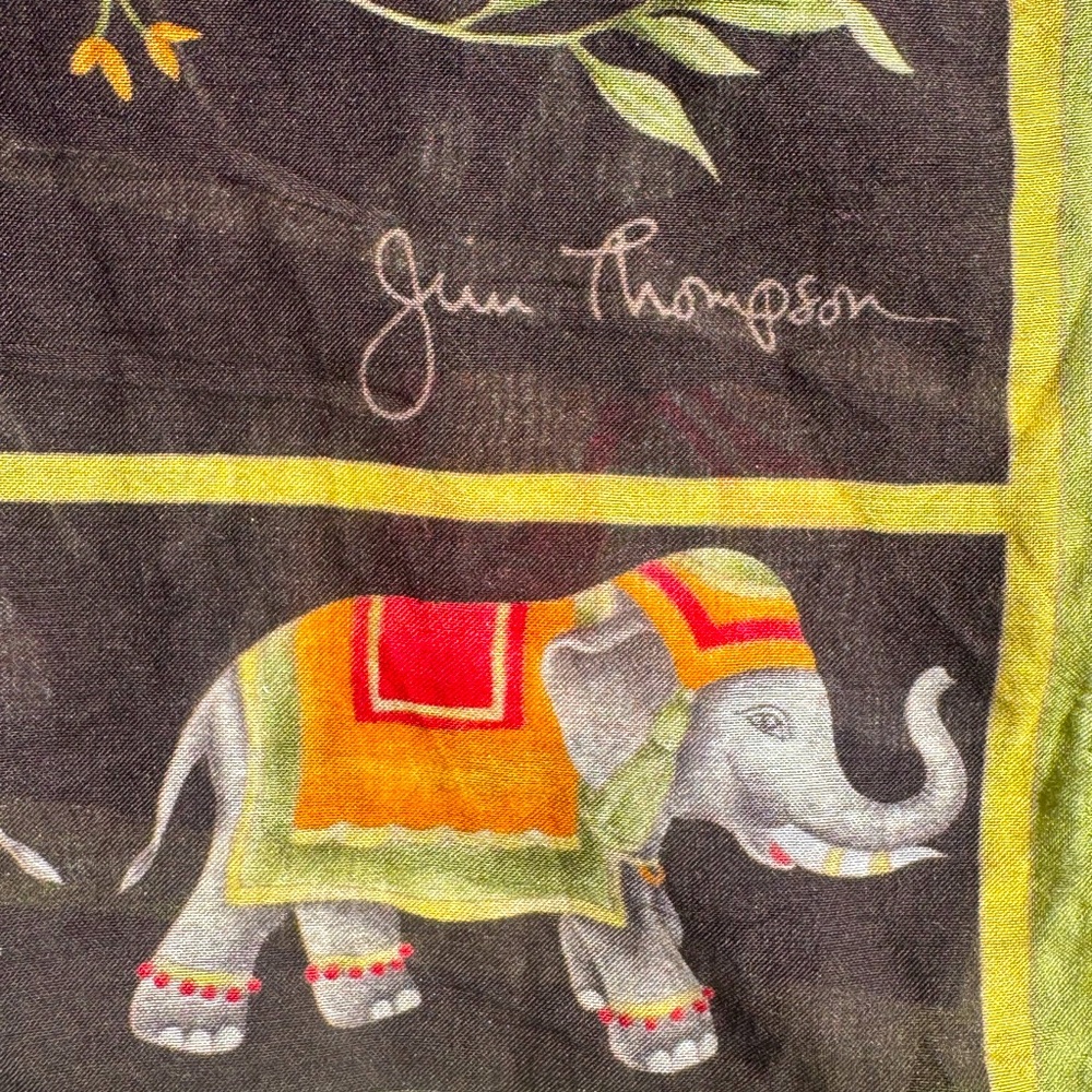 Long Silk/Cotton Jim Thompson Scarf with Elephant